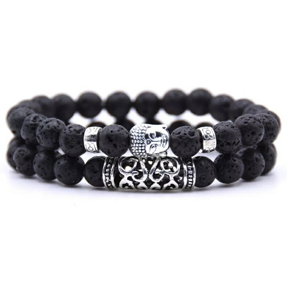 2 PC's tiger eye, black lava stone Buddha Bracelet - Picture 2 of 3